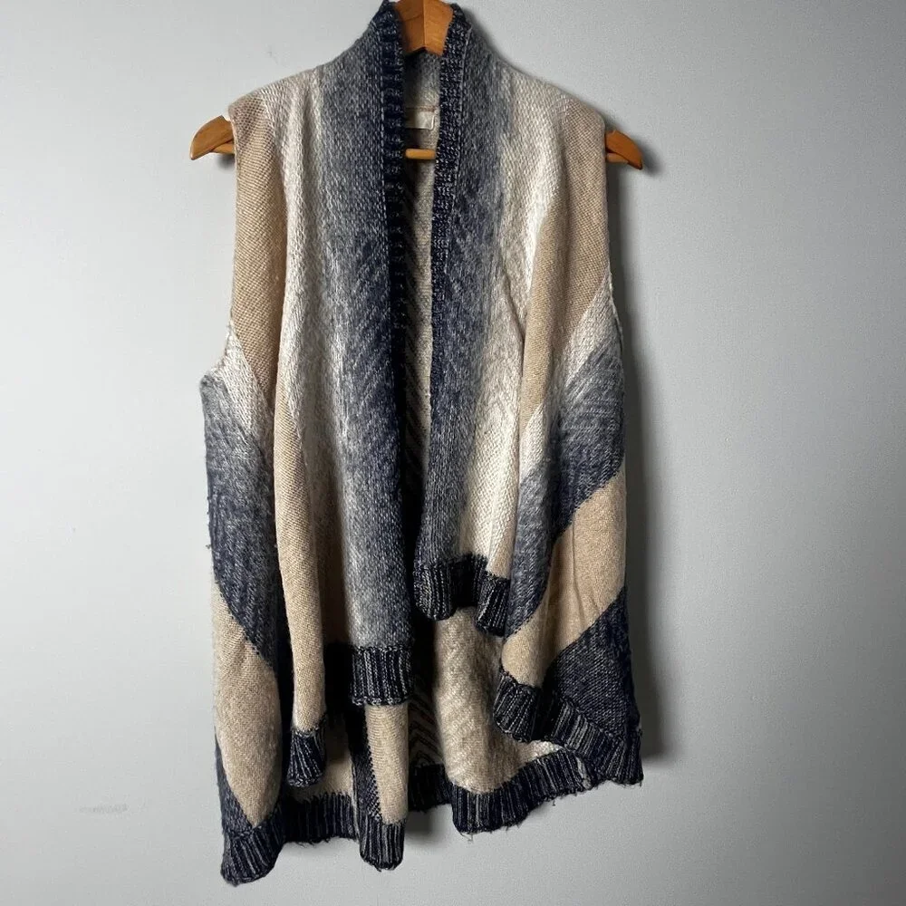 2/$30 Anthropologie Sleeping on Snow Tan Blue Open Cardigan Mabli Sweater Small